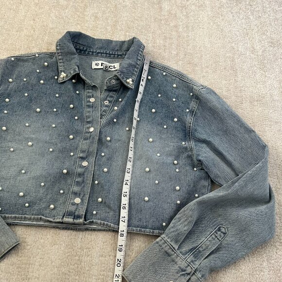 PTCL Pearl Blue Cropped Long Sleeve Shirt Top Shacket L - Picture 5 of 10